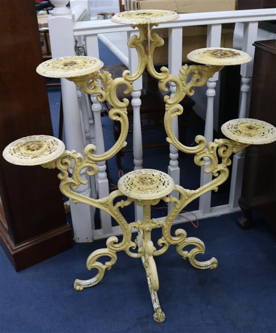 A Victorian cast iron five dish planter stand, 99cm high